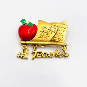 Vintage Danecraft Gold and Red Teacher Brooch